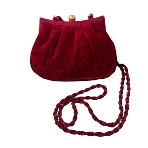 Fairycore Inge Christopher red embossed velvet snap top handbag with cord strap